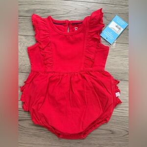 NWT RuffleButts red Seersucker Classic Ruffled Bubble Romper, 12-18 months